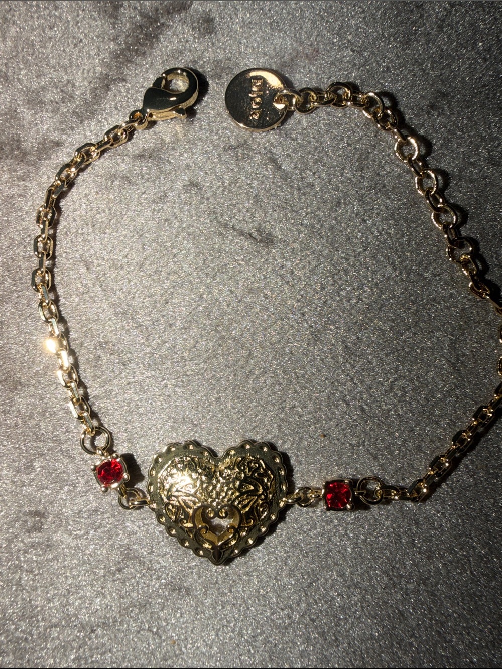 Dior Gold Heart Bracelet Red Stones